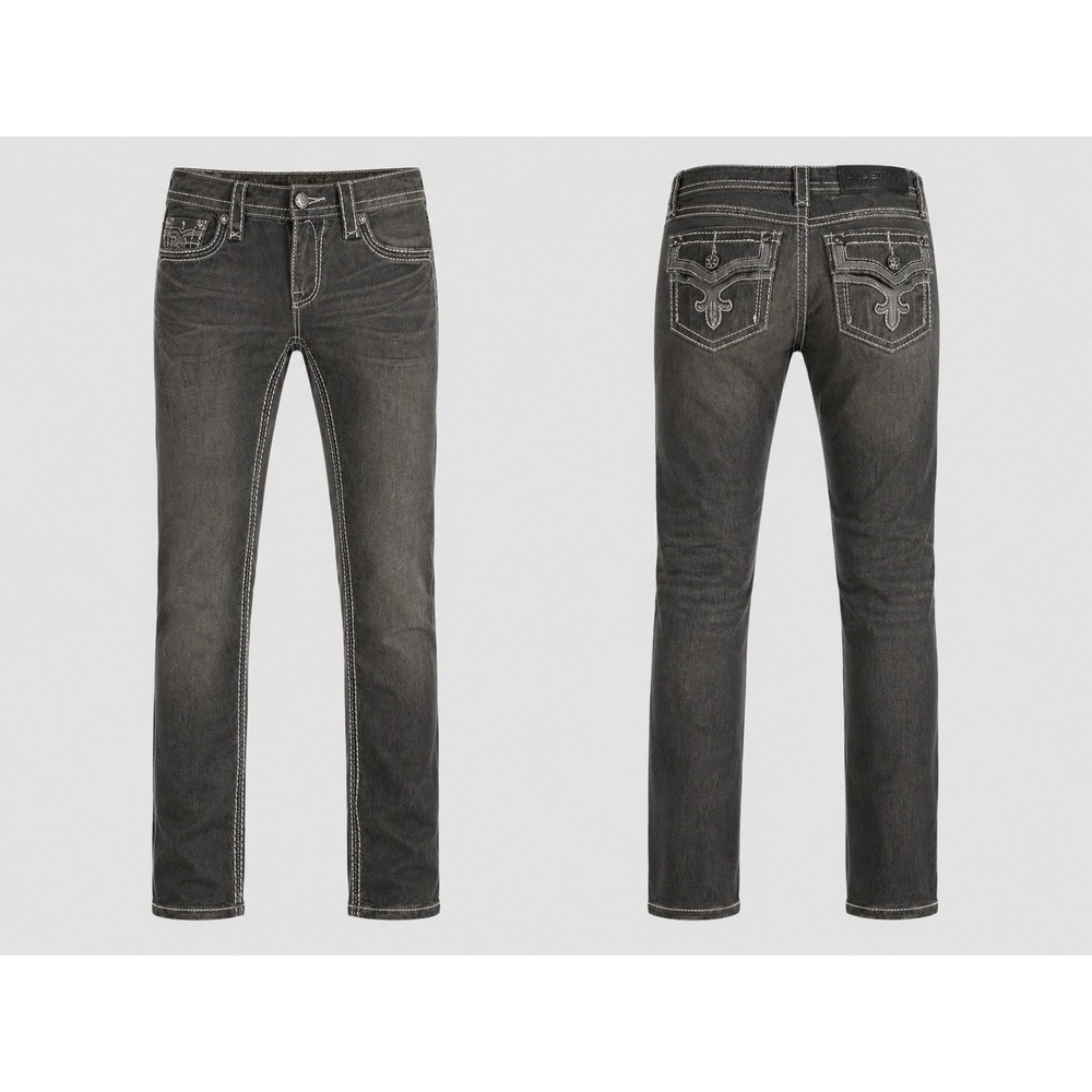 Y2K Rock Revival jeans Women's 26 Delisa Skinny Rhinestone Pockets Grey Stretch